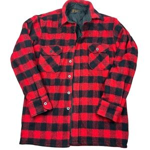 Vintage 80s buffalo plaid black and red button front fully lined flannel SZ Med